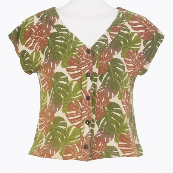 Tahari 100% Linen Tropical Monstera Button-Front Top – Women’s Medium - Picture 1 of 7